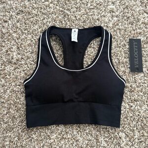 Velocity Women's Black Sports Bra with White Trim